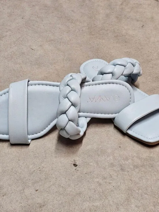 Braided Strap Light Blue Square-Toe Womens Sandals - Picture 4 of 8